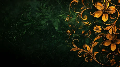 Golden floral arabesque on deep textured emerald ground