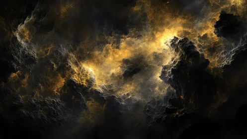 Stormlit cosmic clouds glow warmly in a dark celestial sky