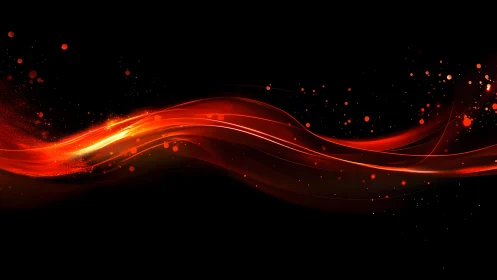 Abstract red wave with glowing effects on black background.