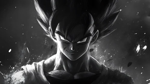 Brooding anime warrior glowing with fierce inner power.