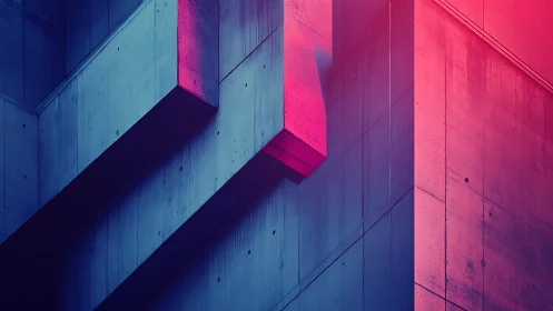 Neon-Lit Geometric Facade with Diagonal Shadows