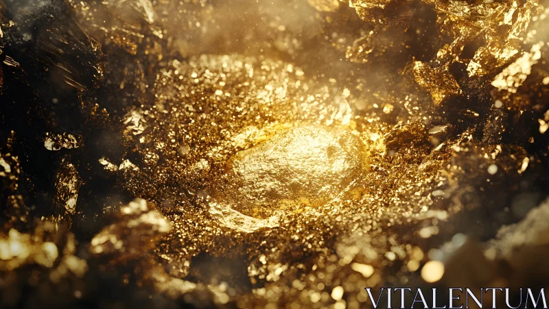 Shimmering Raw Gold Nugget in Natural Rocky Surroundings.