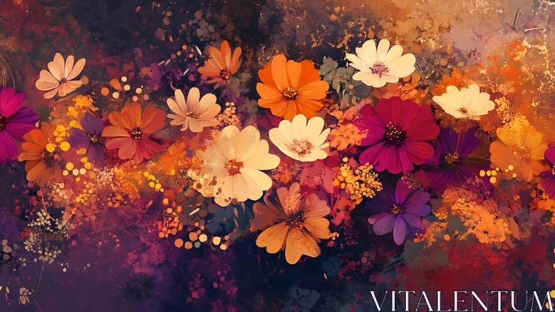 Composite floral arrangement with layered abstraction.