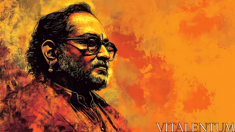 Profile portrait in warm duotone with expressive digital brushwork