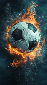 Digital painting of flaming soccer ball with dynamic contrast.