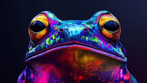 Color-saturated digital frog portrait fills the frame