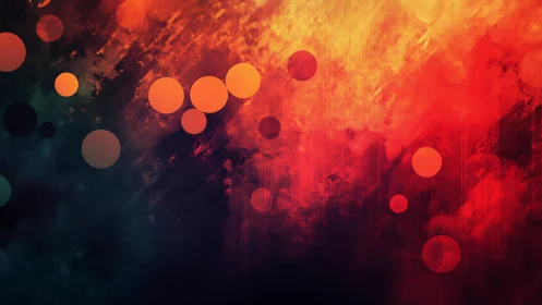 Vibrant Abstract Art With Orange Circles and Fiery Gradient Background.