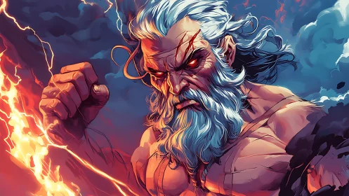 Storm-forged sky titan hurling molten lightning fury.