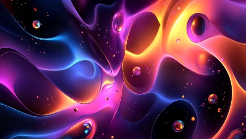 Abstract liquid gradients with multicolored luminous forms.