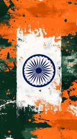 Indian flag abstraction with bold splattered tricolor field.