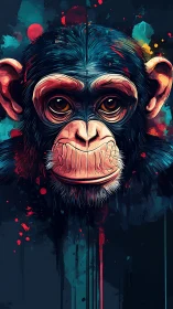 Chimpanzee portrait rendered in bold digital vector style