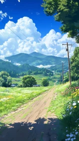 Summer hillside path under towering cumulus clouds. Period.