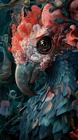 Hybrid avian portrait combines coral-like crest and layered plumage