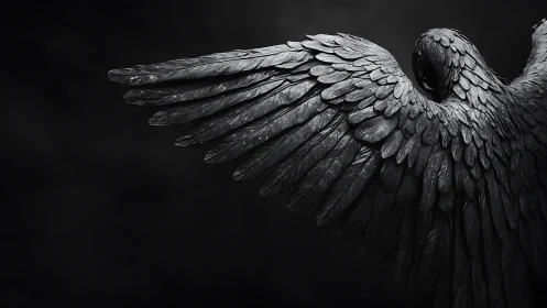 Dark angel wings unfolding in a moody, mysterious glow.