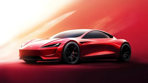 Electric red sports coupe under cinematic gradient lighting.