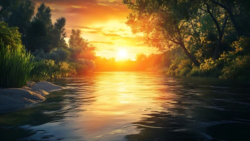 Golden hour river surface captures specular reflection dynamics