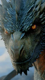 Close-up 3D render of a detailed dragon head portrait.