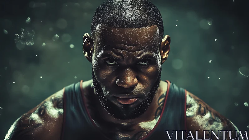 Intense basketball athlete portrait under dramatic arena lights