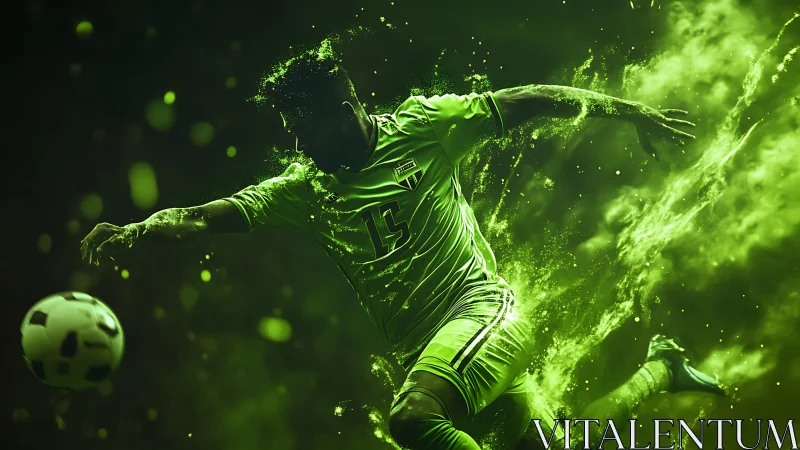 Electric green striker caught in a burst of motion and light.