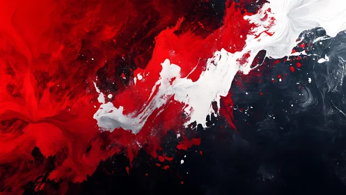Dynamic Abstract Splash of Red, White, and Black Paint Artwork.