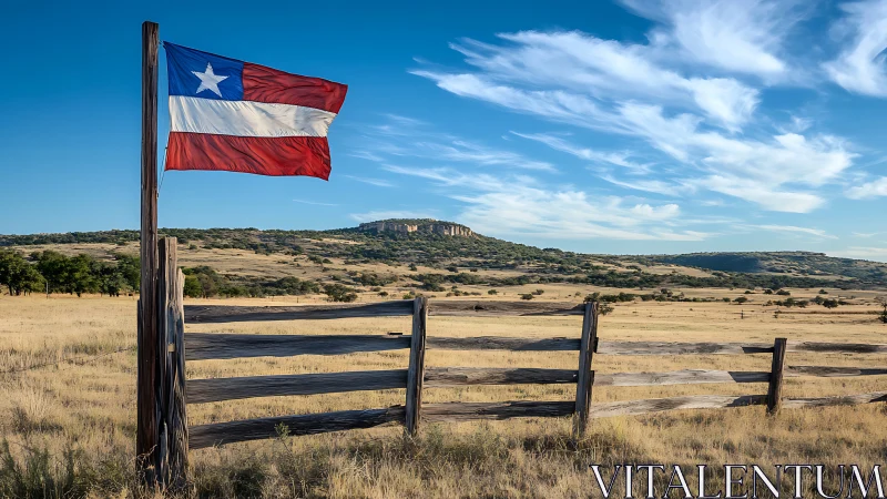 Wind-kissed ranch flag waves proudly over open golden plains