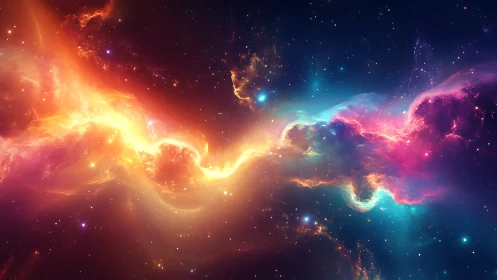 Cosmic nebula stream glows across deep starfield void