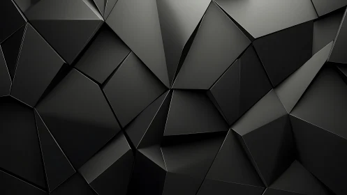 3D faceted black polygon wall with sharp geometric relief.