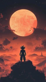 Lone spiky warrior greeting a molten lunar horizon glow.