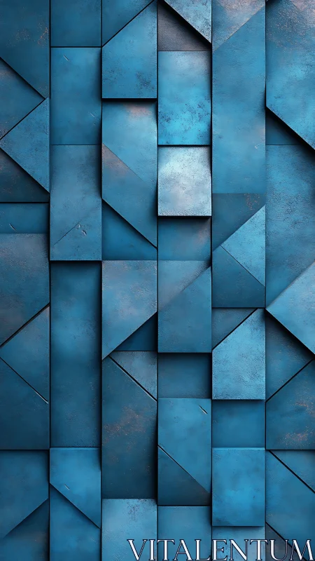 Geometric blue metal panel pattern with subtle surface wear.