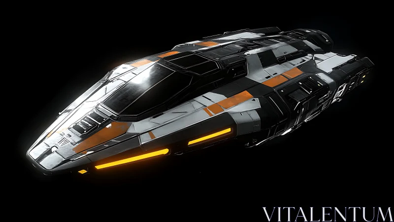 Futuristic spacecraft render shows angular hull and lighting