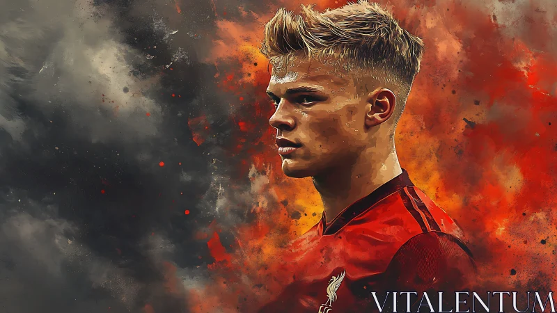 Stormforged striker in ember-scorched sideline portrait.