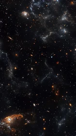 Star-sown midnight tapestry with ember-bright galaxies.