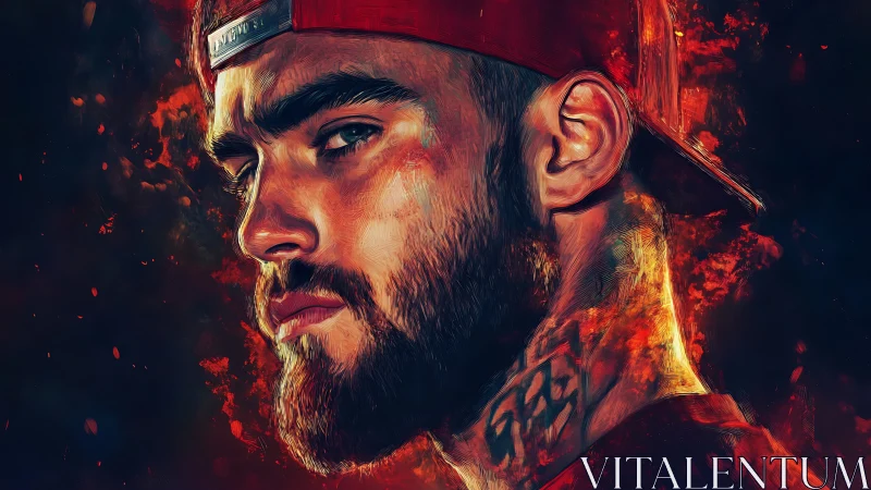Digital painting portrait with fiery cinematic edge lighting.