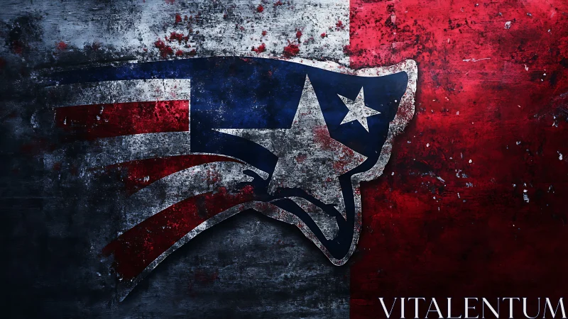 Grunge-textured patriotic emblem on distressed metal field.