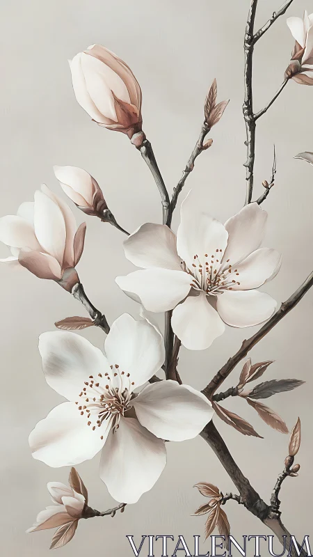 Magnolia Blossoms Branch: Spring Botanical Study.