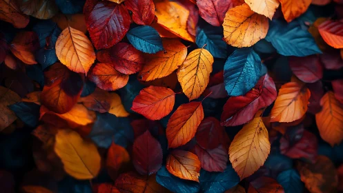 Multicolored autumn foliage in dense overlapping composition.