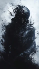 Midnight figure dissolving into swirling shadow clouds.