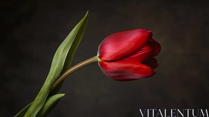 Red Tulip's Graceful Dance Against Shadows.
