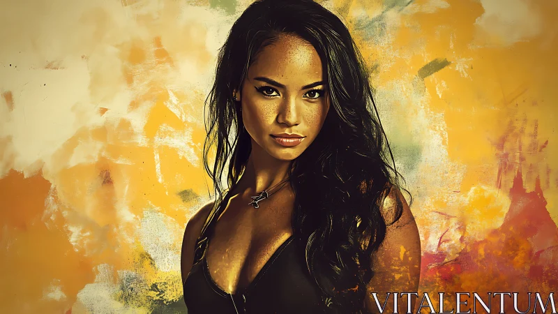 Confident muse framed by golden painted daydreams.