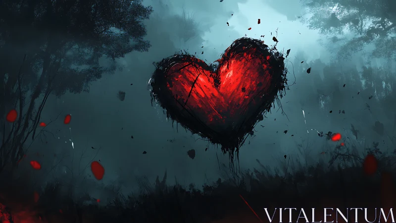 Luminescent Heart Form in Misty Forest Environment with Particulate Matter