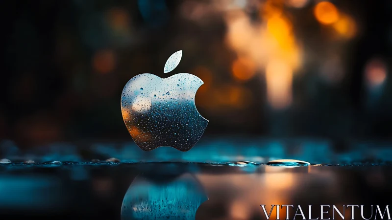 Apple Logo Rendered in Crystalline Water Droplets With Bokeh Ambience