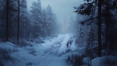 A Peaceful Winter Forest Path Through Snowy Wilderness