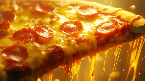 Golden pepperoni pizza slice with irresistibly melty cheese.