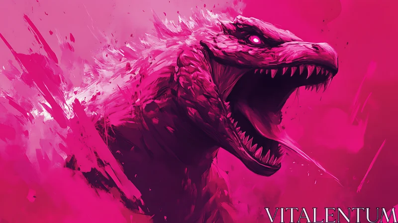 Neon kaiju dragon roar in vivid magenta digital storm.