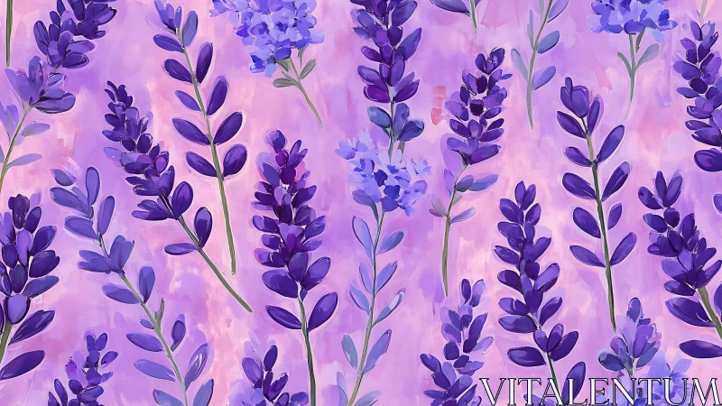 Purple Lavender Flowers Against Pink Gradient Background.