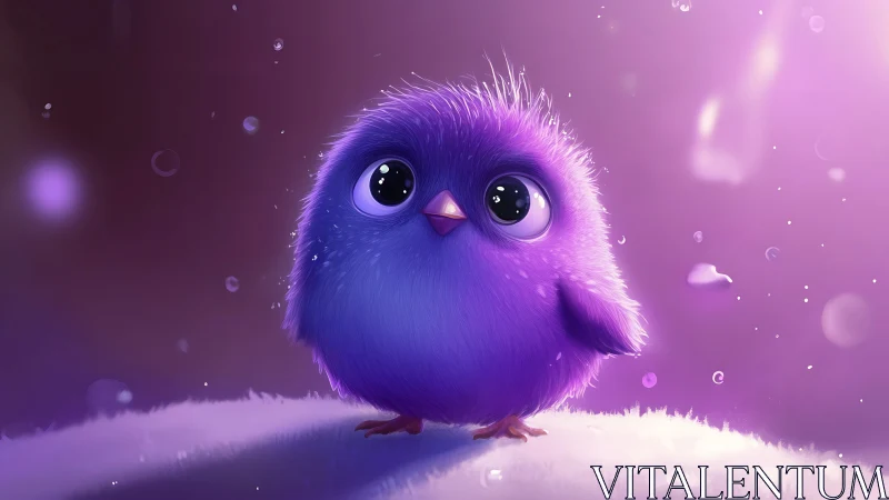Fluffy purple chick glowing softly in a dreamy twilight.
