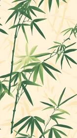 Green bamboo foliage is rendered against a pale repeating ground