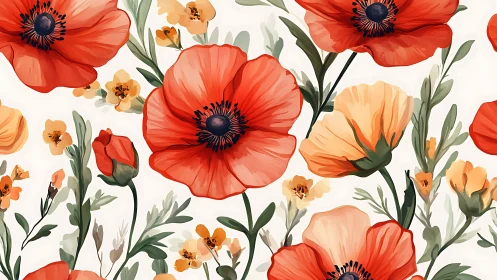 Scarlet Poppies Dance Through Golden Blooms.