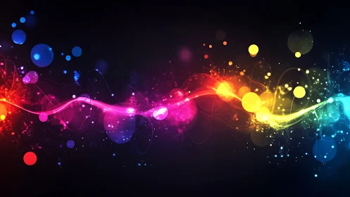 Vibrant neon light wave arcs through dark abstract space