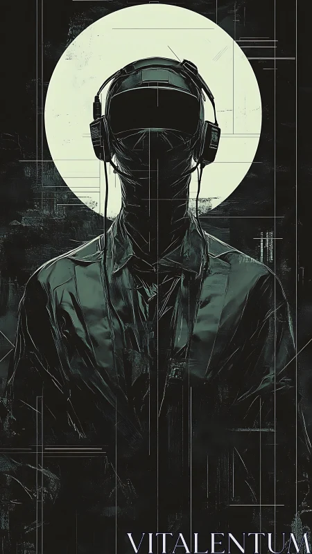 Cyberpunk operator silhouette under luminous data halo.